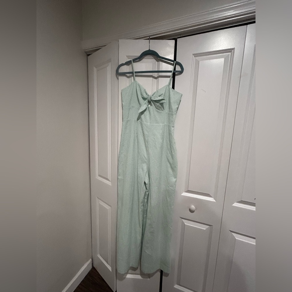 Hutch Green and White Jumpsuit with Spaghetti Straps